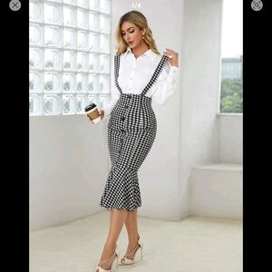 Black and White Houndstooth Suspender Skirt